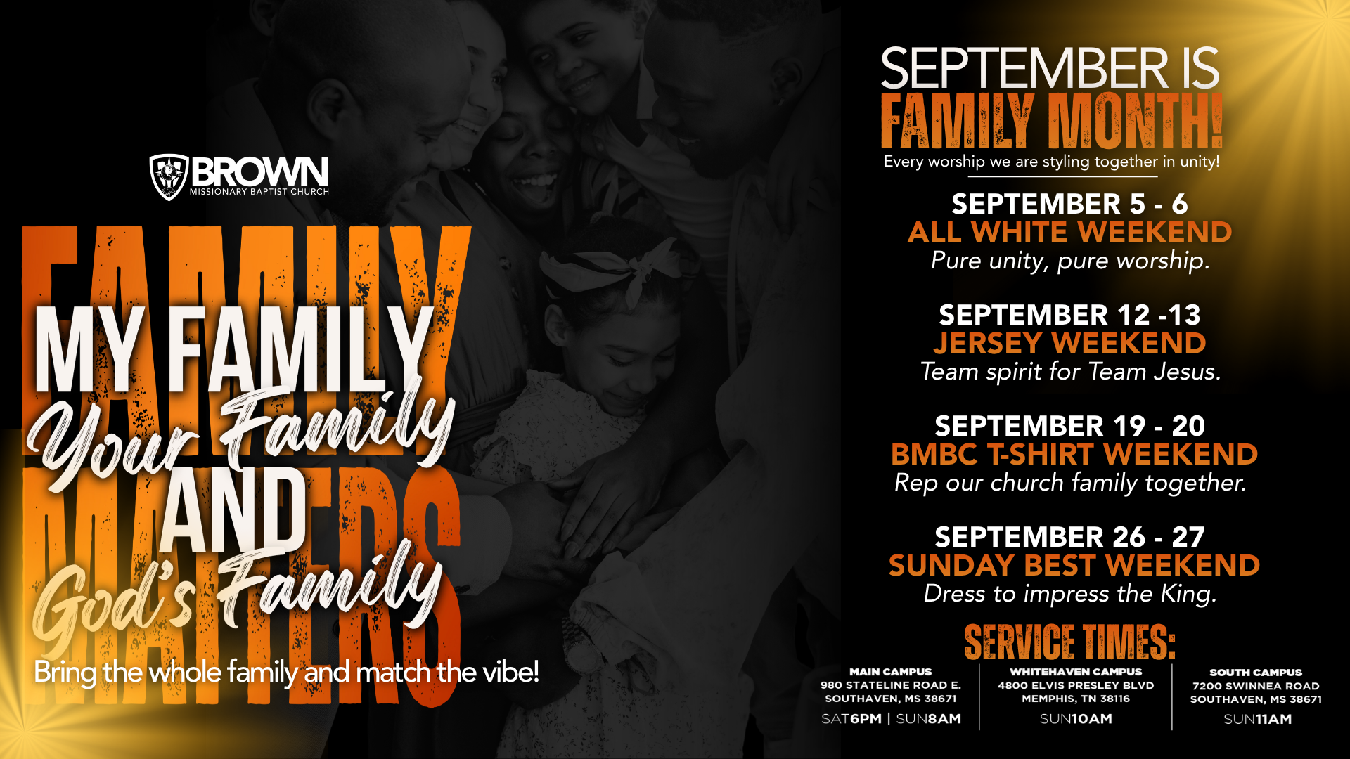 September is Family Month at Brown Missionary Baptist Church — weekend themes and service times